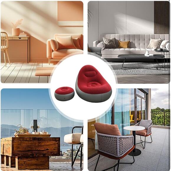 Camping Inflatable Sofa Portable Air Recliner Folding Lazy Sofa Couch Footrest - Picture 6 of 6